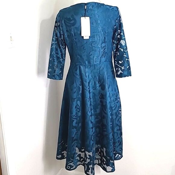 Stylewe Teal Midi-Dress with  Sweetheart Bust, Sheer Mesh Overlay, Sz Large, NWT - Picture 9 of 13